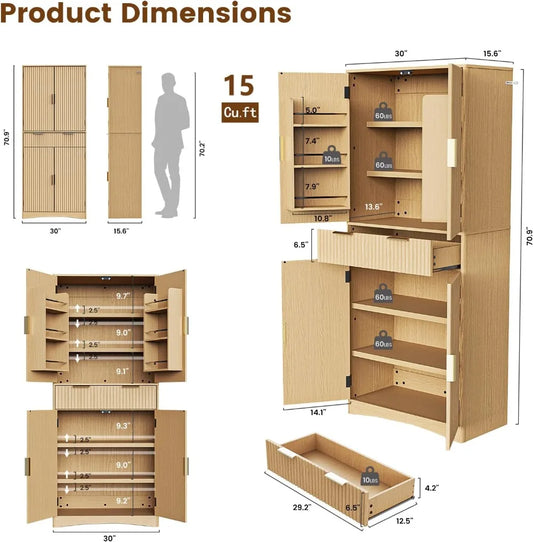 Natural Oak Fluted Cabinet w/Adjustable Shelves & Magnetic Doors