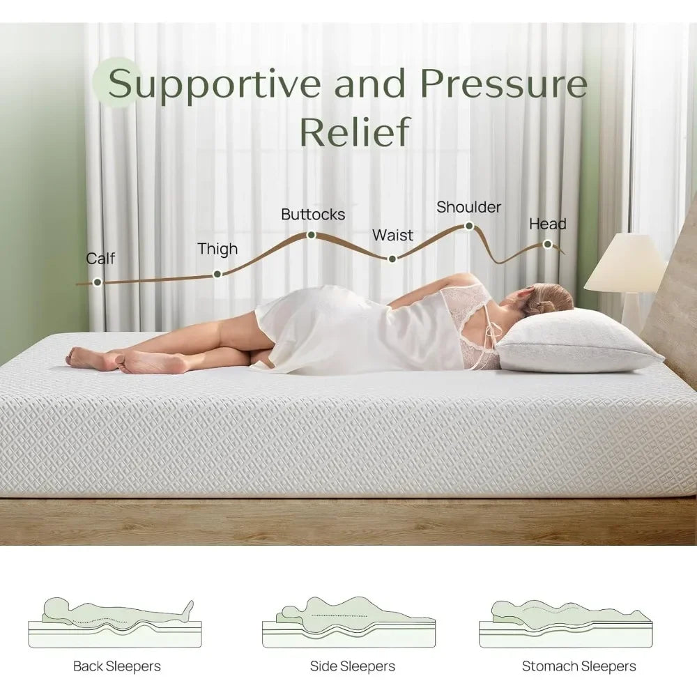 Gel Memory Foam Mattress in a Box, Fiberglass Free, Breathable
